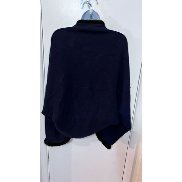 JOCELYN BLUE ANGORA RABBIT FUR TRIM SWEATER SHAWL CAPE  SCARF W/ SLEEVES SIZE M - Picture 9 of 15